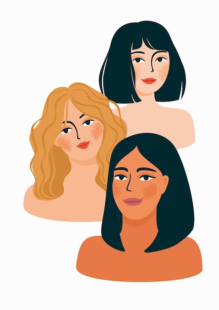 Isolated vector illustration of abstract women with different skin colors struggle for freedom independence equality concept for international womens day and other