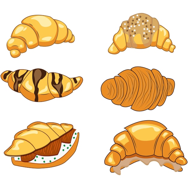 Vector isolated vector illustrations set of flat cartoon croissants.