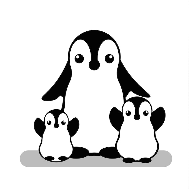 Изолированный векторный логотип пингвина значок животного мультфильм иллюстрация зимний знак черно-белое графическое изображение