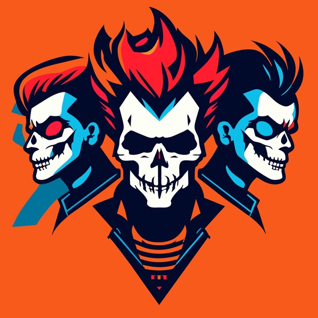 Isolated vector punky skulls pack