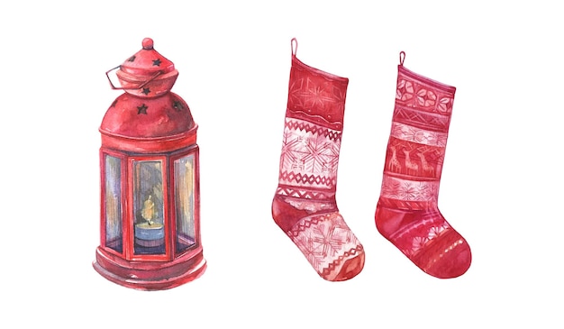 Isolated vector red lantern and stocking stocks