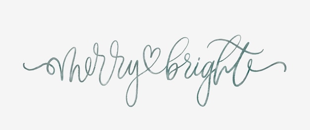 Isolated vector watercolor hand lettered holiday merry and bright phrase Quirky hand written