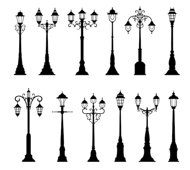 Isolated vintage lamppost and street light lamps