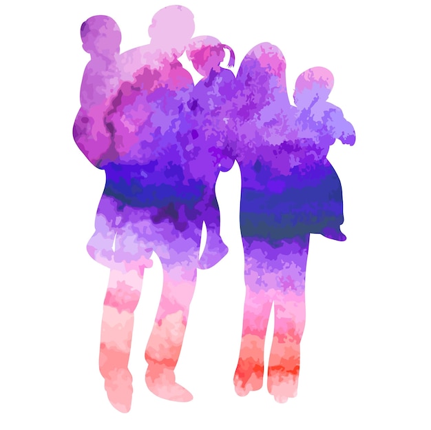 Isolated watercolor silhouette family