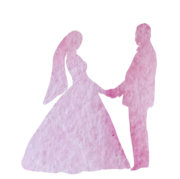 Isolated watercolor silhouette wedding bride and groom