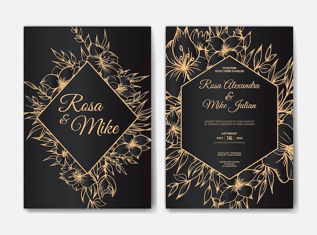 Изолированные свадебные приглашения шаблон с контуром цветок рисованной украшения