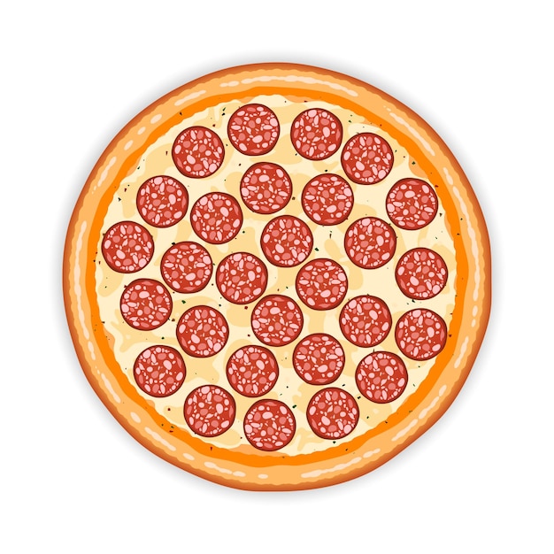 Isolated on white background pepperoni pizza on a kitchen board