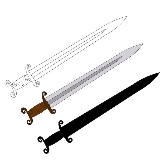 Изолированные на белом фоне меч сабля холодное оружие