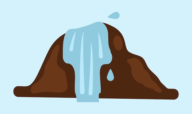 Isolated at white icon of waterfall cartoon illustration of rock and falling water tropical waterfall Simple icon of water falling down from mountain Natural scene element or symbol river