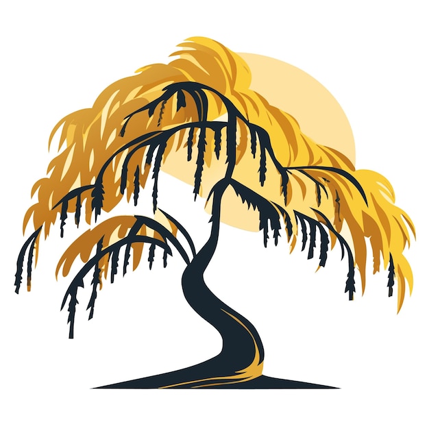 Изолированное Дерево Ивы. Подробные Цифровые Векторные Иллюстрации