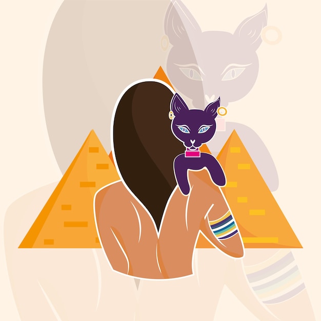 エジプトの猫のアイコンを運ぶ孤立した女性