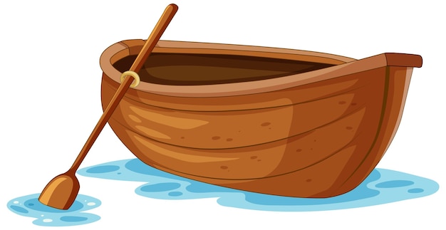 Vector isolated wooden paddle boat on water