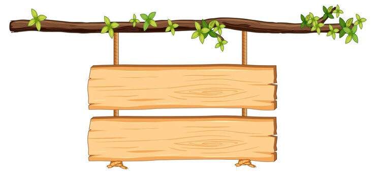 Vector isolated wooden signboard hanging on tree branch