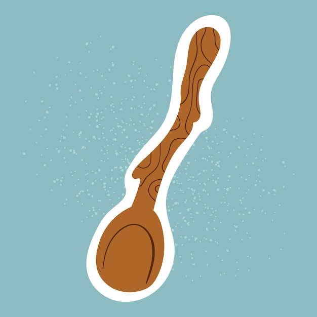 Isolated wooden spoon in doodle style Vector cartoon sticker of cutlery