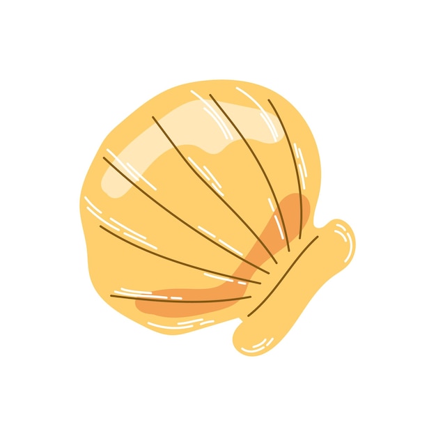 Vector isolated yellow clam shell in flat hand drawn vector style on white background