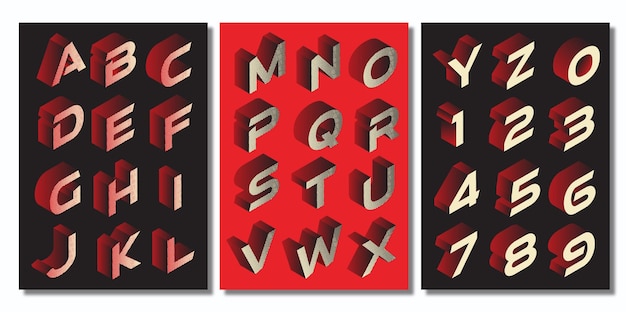Vector isomatric modern retro 3d font halftone desgn typeface