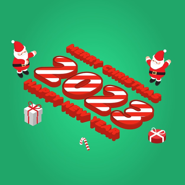 산타와 광고를 위한 아이소메트릭 2023 및 크리스마스 배너 템플릿 프로모션