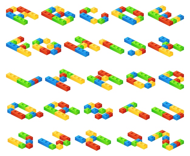 Isometric 3d alphabet letters made of plastic cubes