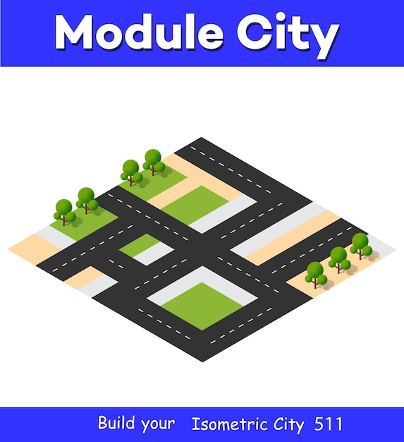 Isometric 3d block module of the district part of the city