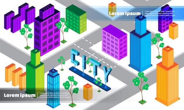 Isometric 3d city geometric background