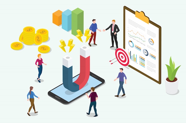 Isometric 3d customer retention marketing concept