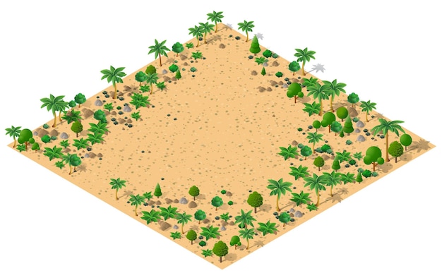 Isometric 3D desert park with palm trees of a threedimensional city
