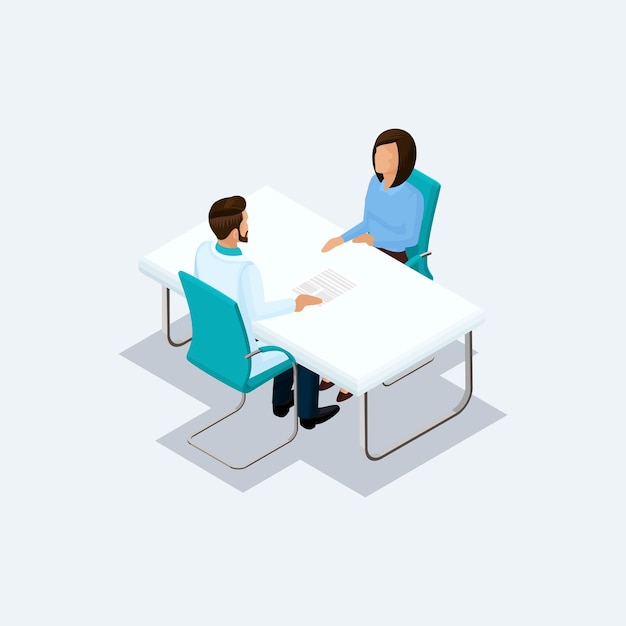 Isometric 3D doctor Hospital staff communication with the patient