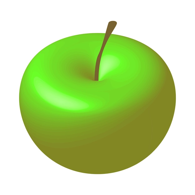Изометрическая 3d зеленое яблоко со стеблем. Спелый фрукт. Eps10 вектор.
