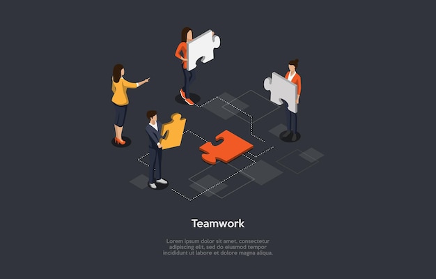 Isometric 3d illustration of office teamwork