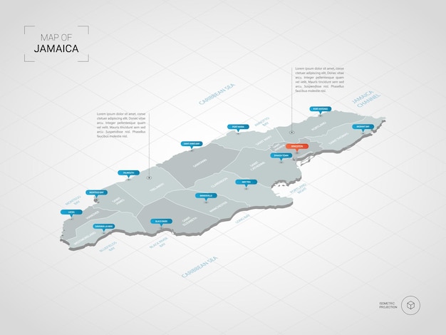 Isometric  3D Jamaica map.  