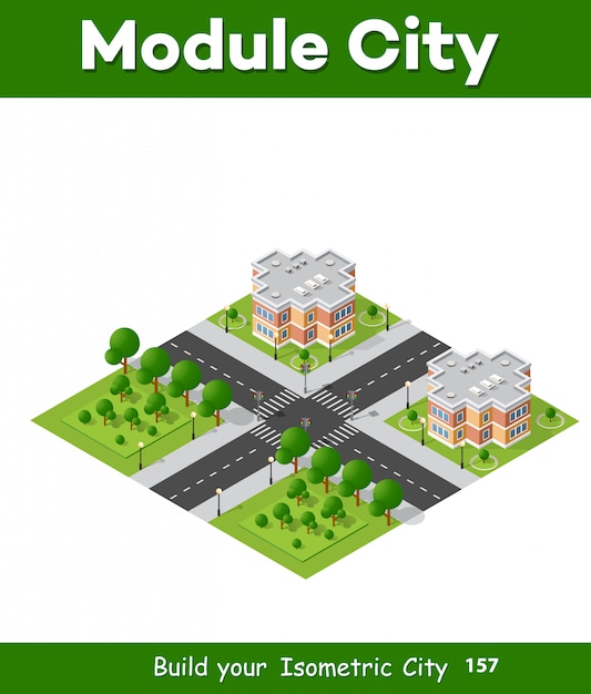 Isometric 3d landscape of the city. top