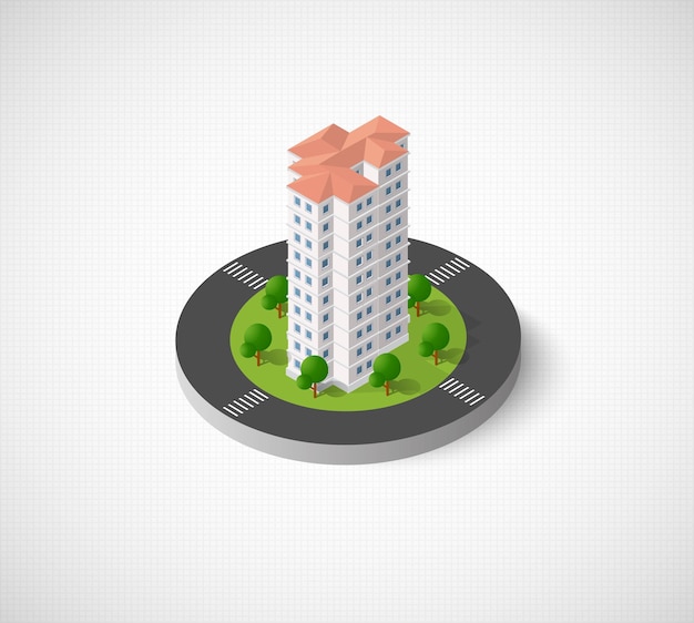 Изометрический 3D ландшафтный вид сверху на здание