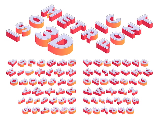 Isometric 3d letterring. Perspective letters font, cube number and alphabet letter isometry template