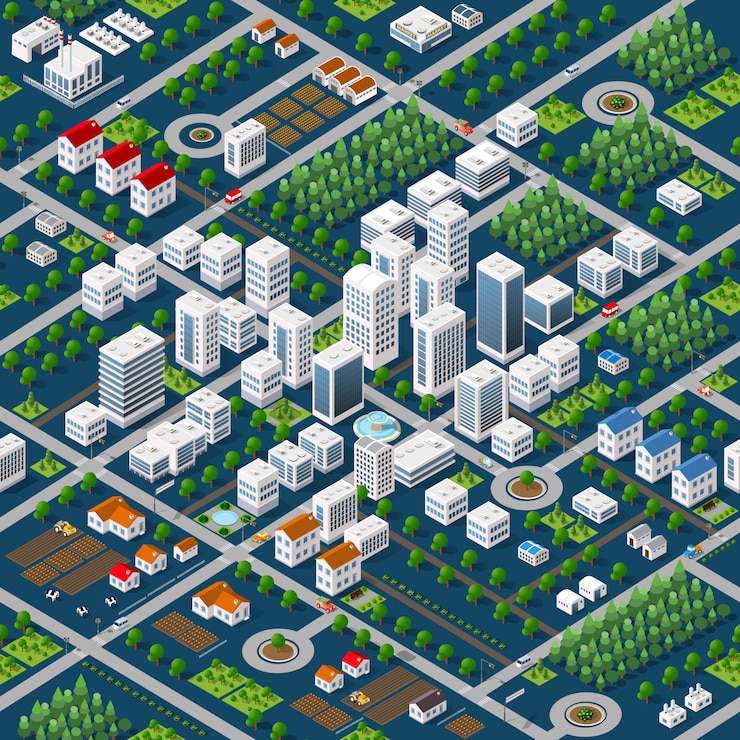 Vector isometric 3d megapolis