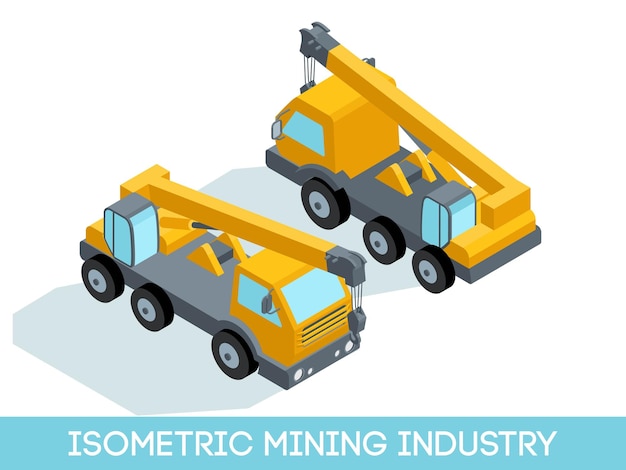 Isometric 3D mining industry icons of mining equipment