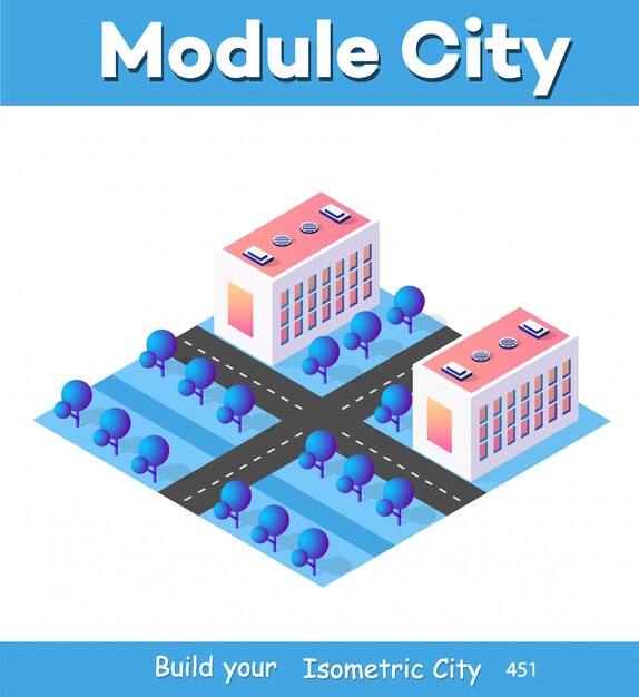 Vector isometric 3d module block district part