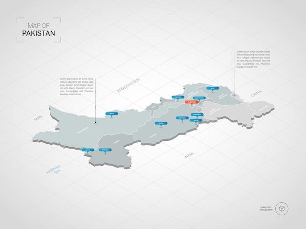 Isometric  3D Pakistan map.  