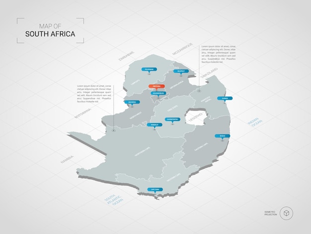 Mappa 3d isometrica della repubblica del sud africa.