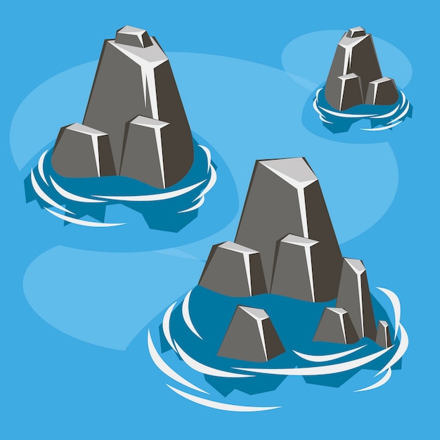 Vector isometric 3d sea rock island