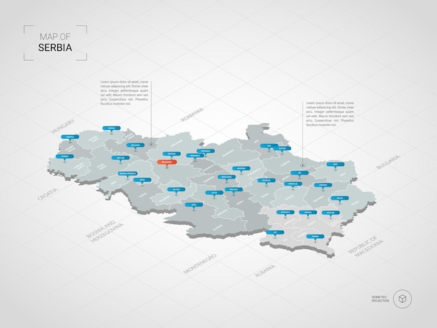 Vettore mappa 3d isometrica della serbia.