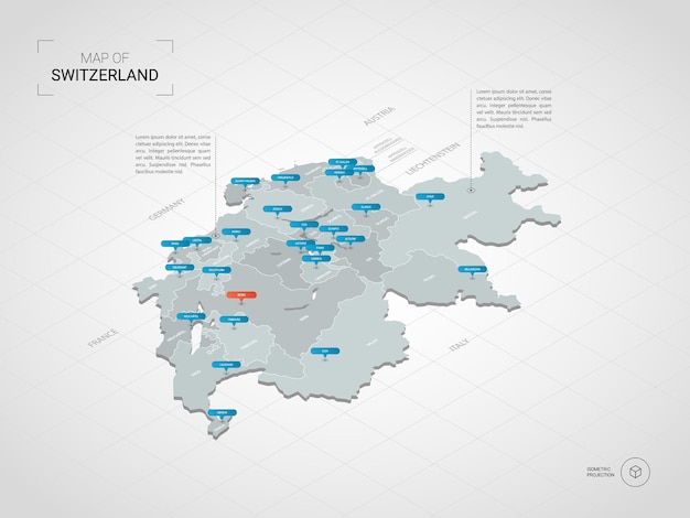 Isometric  3D Switzerland map.  