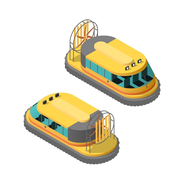 Isometric 3D Transport Ship Boat Hovercraft Urban City Element Vector Design Style