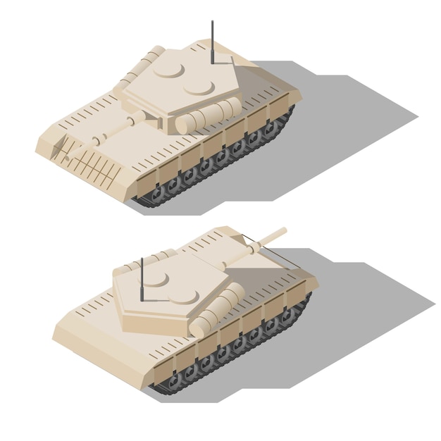Изометрический 3D транспортный танк для военной боевой машины. Стиль векторного дизайна элемента городского города.