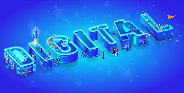 Isometric 3d word digital