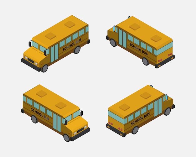 Isometric 3D Yellow School Bus Vector 