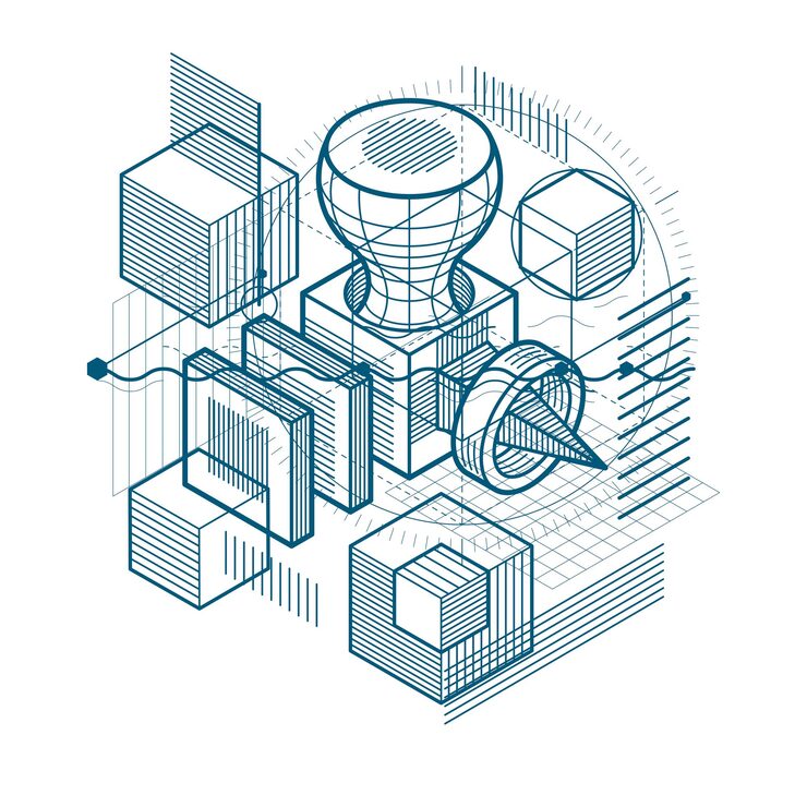 Vector 선형 차원 모양, 벡터 3d 메쉬 요소가 있는 아이소메트릭 추상 배경. 큐브, 육각형, 정사각형, 직사각형 및 다양한 추상 요소로 구성됩니다.