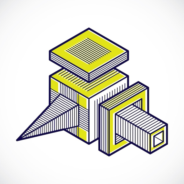 Isometric abstract vector dimensional shape, polygonal figure