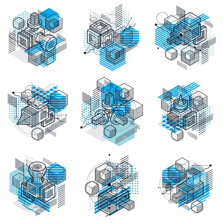Vector 有線和不同元素的同度抽象,向量抽象背景.立方體,六角形,正方形,長方形和不同抽象元素的組成.向量集合.