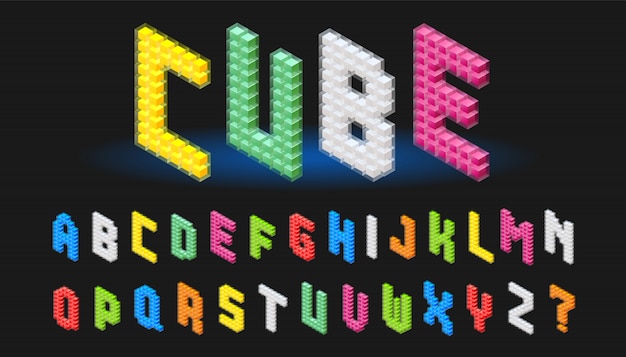 Vector isometric alphabet font abc cube