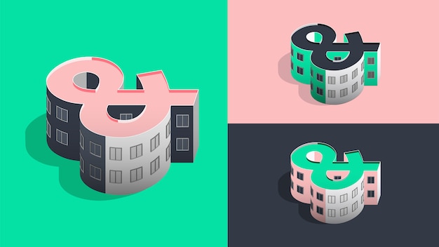 Vector isometric ampersand building